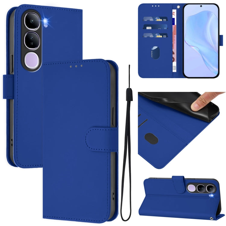 Skin Feel Solid Color Leather Phone Case with Lanyard, For vivo V40 Lite 5G IDN, For vivo V40E 5G India / iQOO Z9s 5G