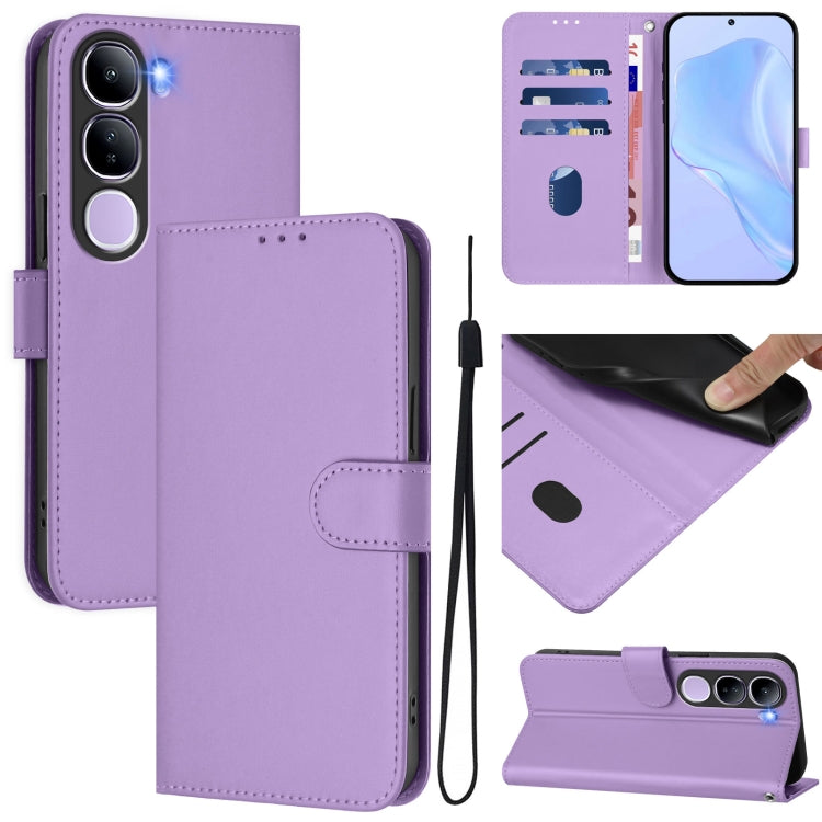Skin Feel Solid Color Leather Phone Case with Lanyard, For vivo V40 Lite 5G IDN, For vivo V40E 5G India / iQOO Z9s 5G