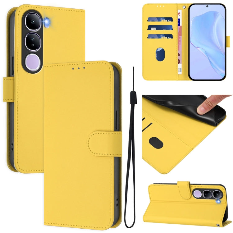 Skin Feel Solid Color Leather Phone Case with Lanyard, For vivo V40 Lite 5G IDN, For vivo V40E 5G India / iQOO Z9s 5G