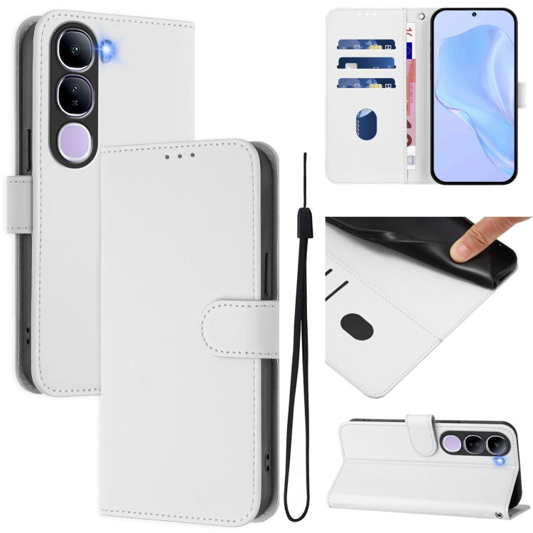 Skin Feel Solid Color Leather Phone Case with Lanyard, For vivo V40 Lite 5G IDN, For vivo V40E 5G India / iQOO Z9s 5G