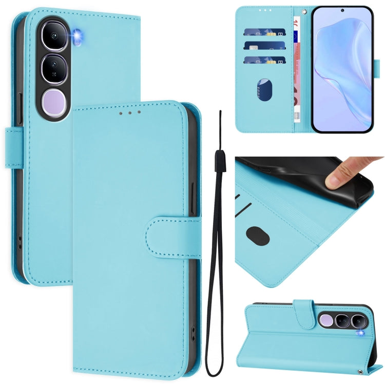 Skin Feel Solid Color Leather Phone Case with Lanyard, For vivo V40 Lite 5G IDN, For vivo V40E 5G India / iQOO Z9s 5G