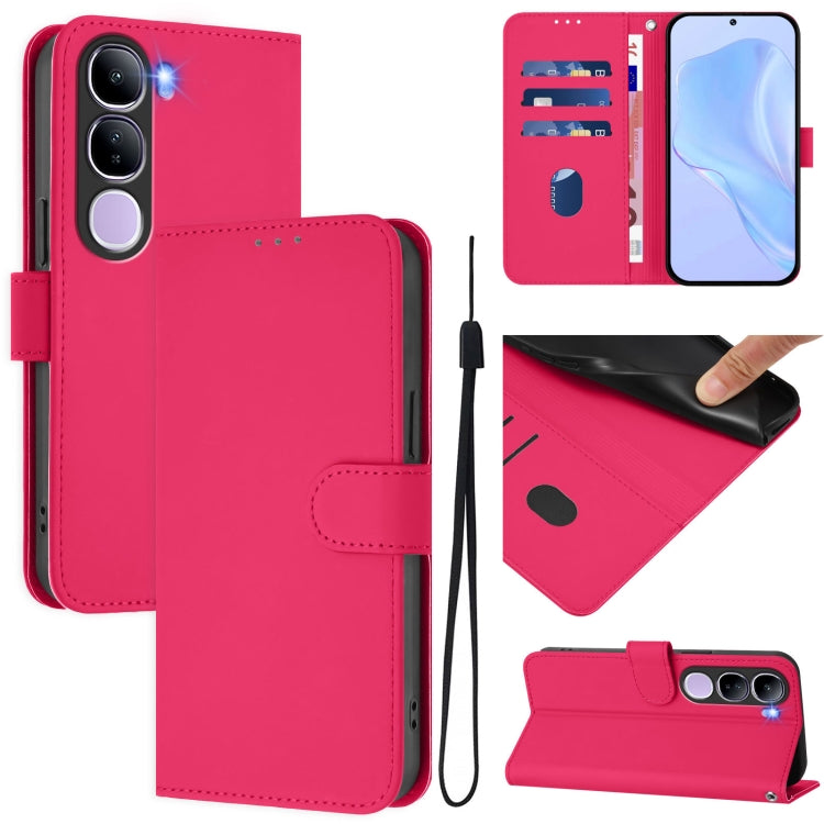 Skin Feel Solid Color Leather Phone Case with Lanyard, For vivo V40 Lite 5G IDN, For vivo V40E 5G India / iQOO Z9s 5G