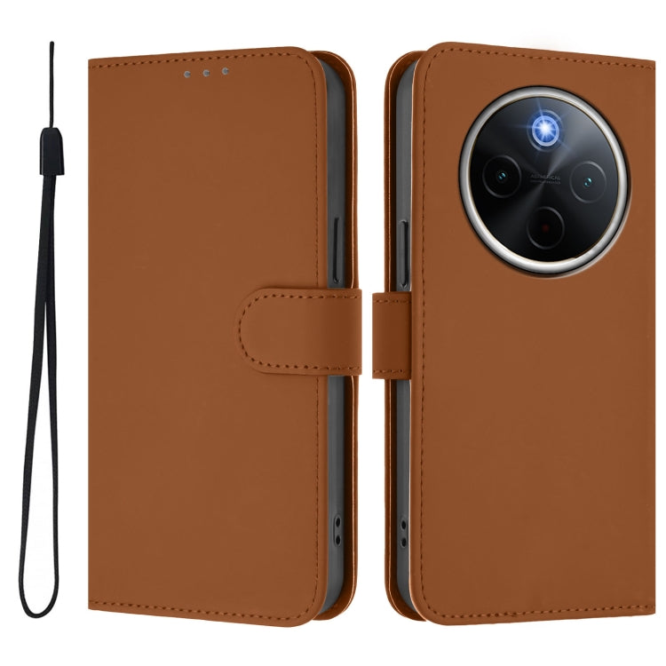 Skin Feel Solid Color Leather Phone Case with Lanyard, For vivo Y300 Pro, For vivo iQOO Z9s Pro 5G India