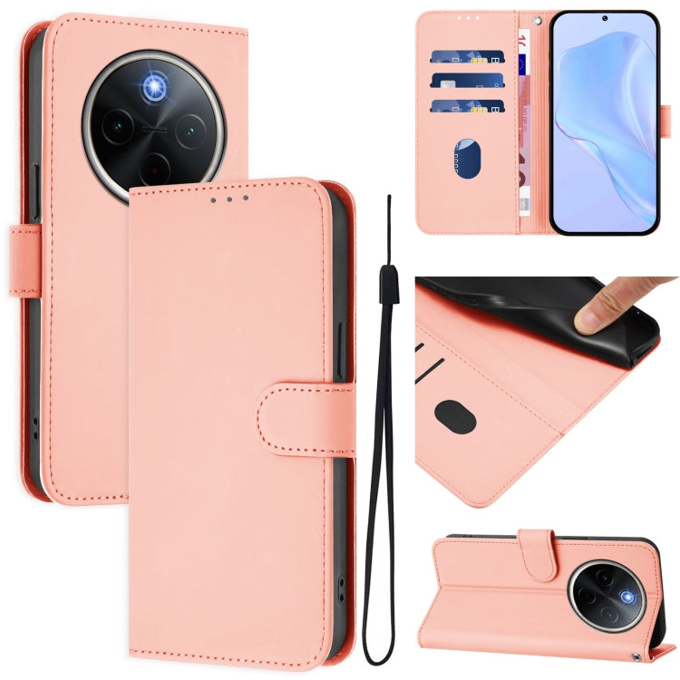Skin Feel Solid Color Leather Phone Case with Lanyard, For vivo Y300 Pro, For vivo iQOO Z9s Pro 5G India