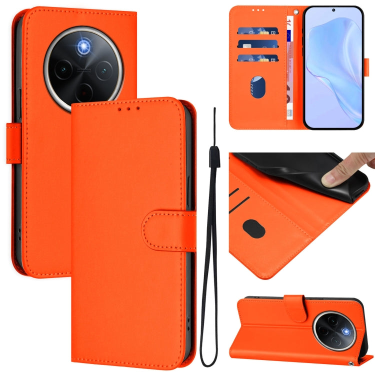Skin Feel Solid Color Leather Phone Case with Lanyard, For vivo Y300 Pro, For vivo iQOO Z9s Pro 5G India