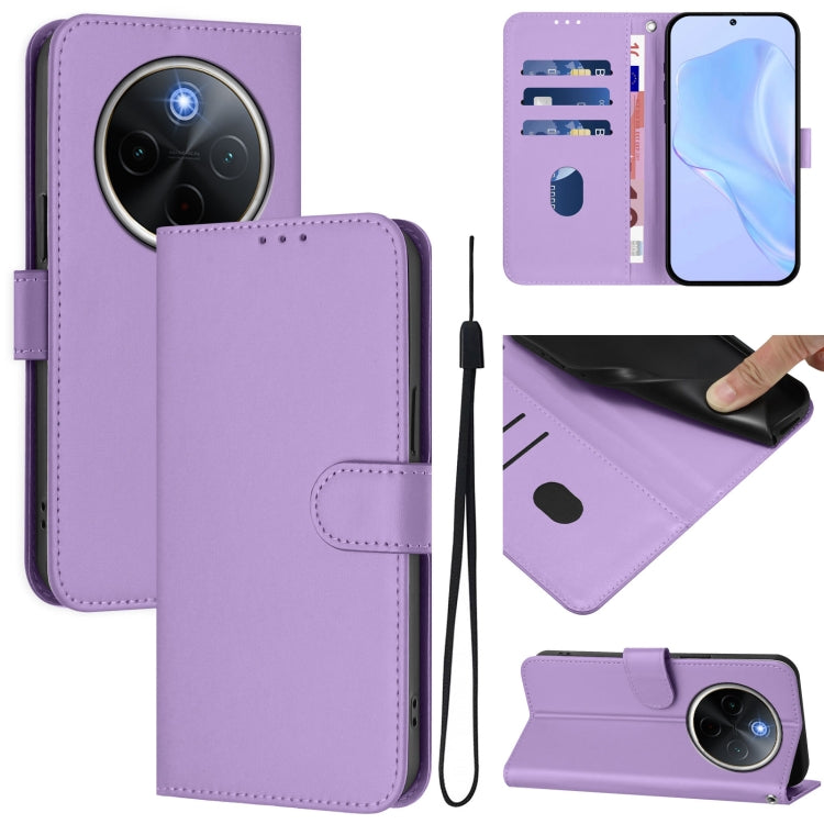 Skin Feel Solid Color Leather Phone Case with Lanyard, For vivo Y300 Pro, For vivo iQOO Z9s Pro 5G India