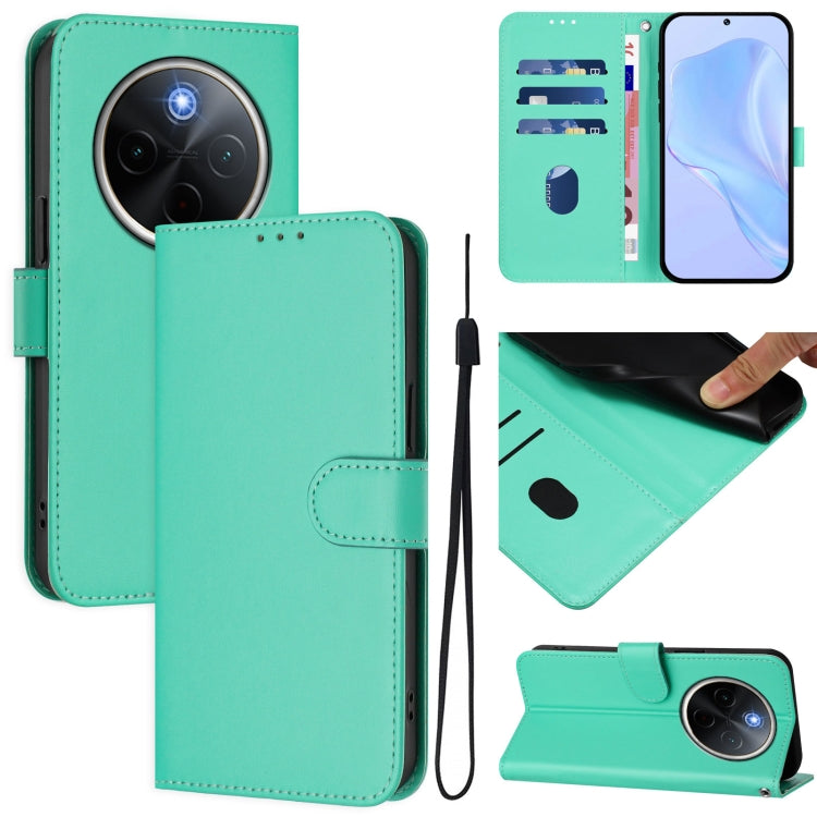 Skin Feel Solid Color Leather Phone Case with Lanyard, For vivo Y300 Pro, For vivo iQOO Z9s Pro 5G India