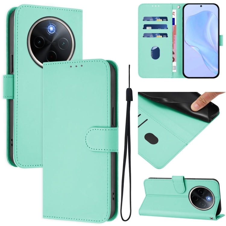 Skin Feel Solid Color Leather Phone Case with Lanyard, For vivo Y300 Pro, For vivo iQOO Z9s Pro 5G India
