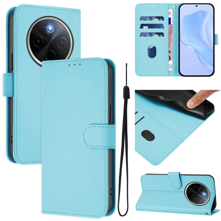 Skin Feel Solid Color Leather Phone Case with Lanyard, For vivo Y300 Pro, For vivo iQOO Z9s Pro 5G India