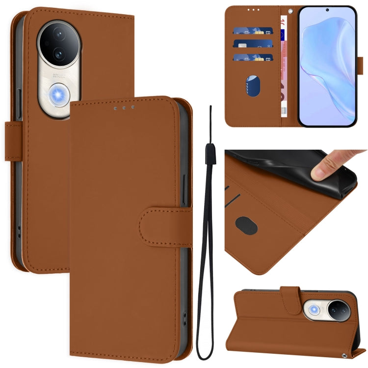 Skin Feel Solid Color Leather Phone Case with Lanyard, For vivo V50 Global, For vivo S20