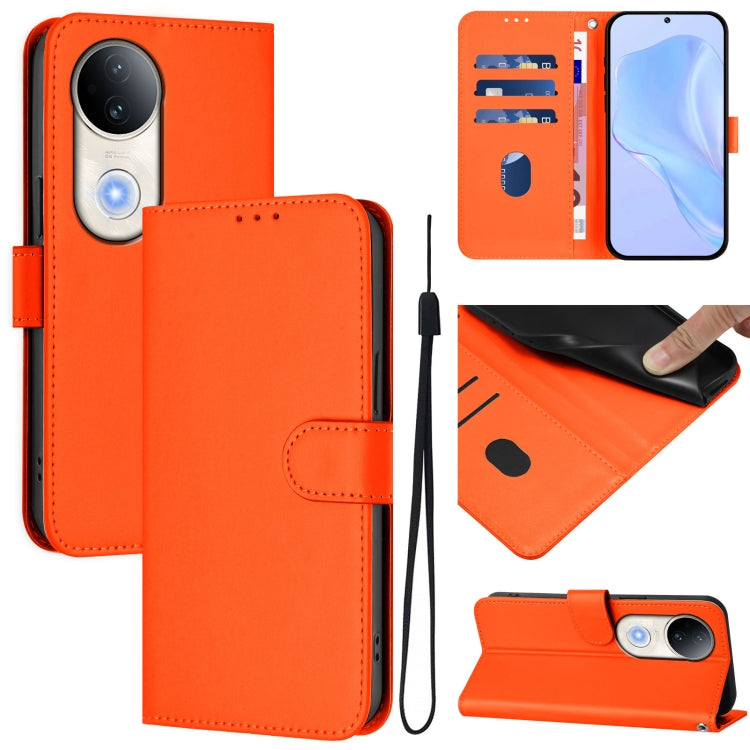 Skin Feel Solid Color Leather Phone Case with Lanyard, For vivo V50 Global, For vivo S20