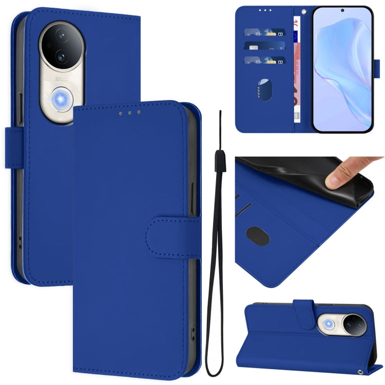 Skin Feel Solid Color Leather Phone Case with Lanyard, For vivo V50 Global, For vivo S20