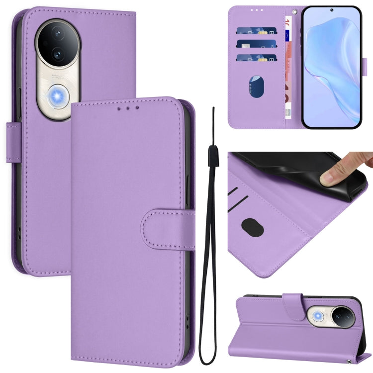 Skin Feel Solid Color Leather Phone Case with Lanyard, For vivo V50 Global, For vivo S20