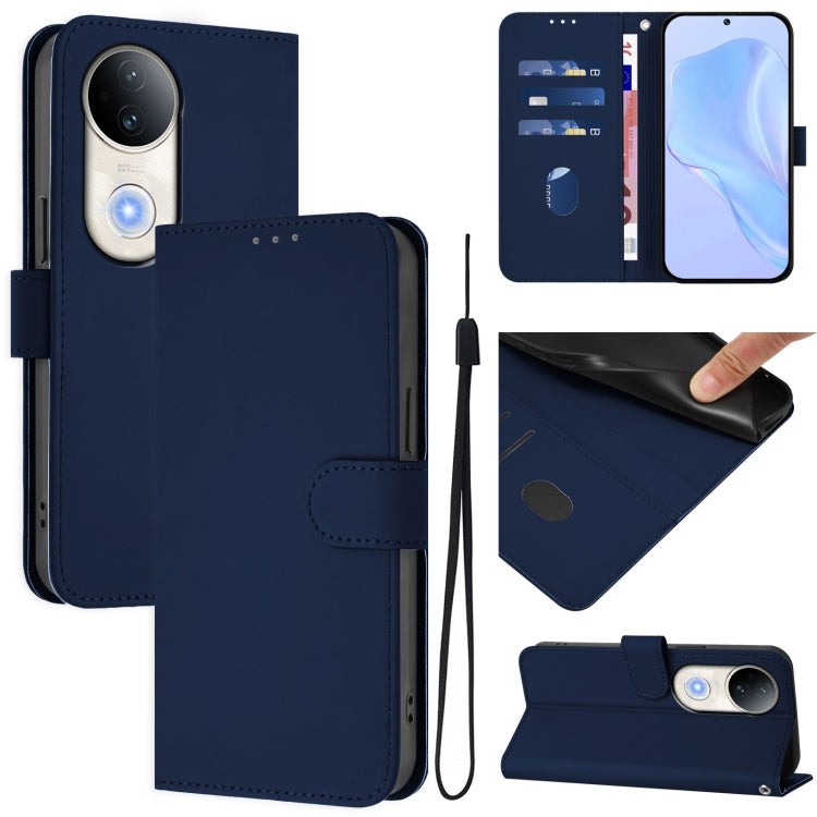 Skin Feel Solid Color Leather Phone Case with Lanyard, For vivo V50 Global, For vivo S20