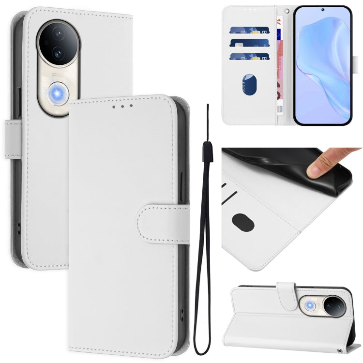 Skin Feel Solid Color Leather Phone Case with Lanyard, For vivo V50 Global, For vivo S20
