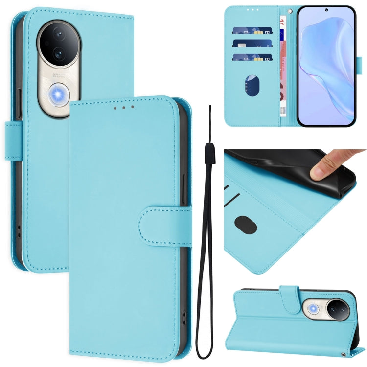 Skin Feel Solid Color Leather Phone Case with Lanyard, For vivo V50 Global, For vivo S20