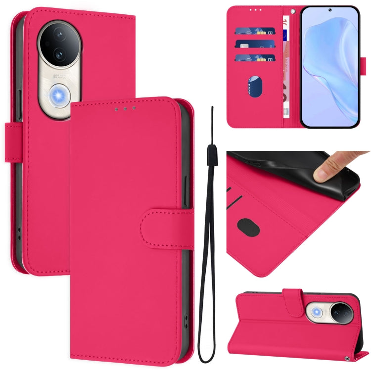 Skin Feel Solid Color Leather Phone Case with Lanyard, For vivo V50 Global, For vivo S20