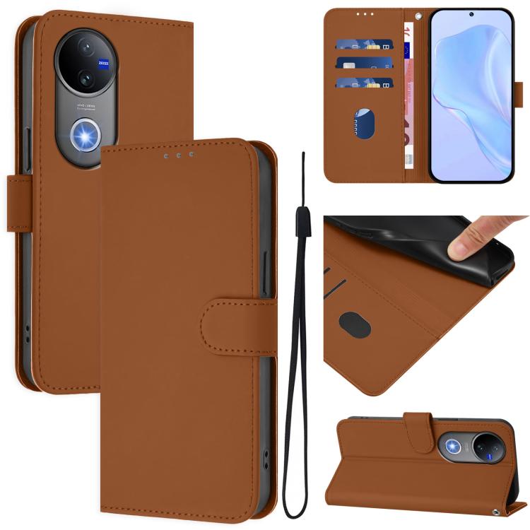 Skin Feel Solid Color Leather Phone Case with Lanyard, For vivo V50 Global, For vivo S20