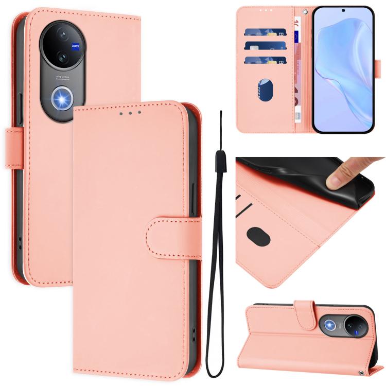 Skin Feel Solid Color Leather Phone Case with Lanyard, For vivo V50 Global, For vivo S20