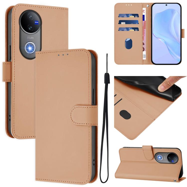 Skin Feel Solid Color Leather Phone Case with Lanyard, For vivo V50 Global, For vivo S20