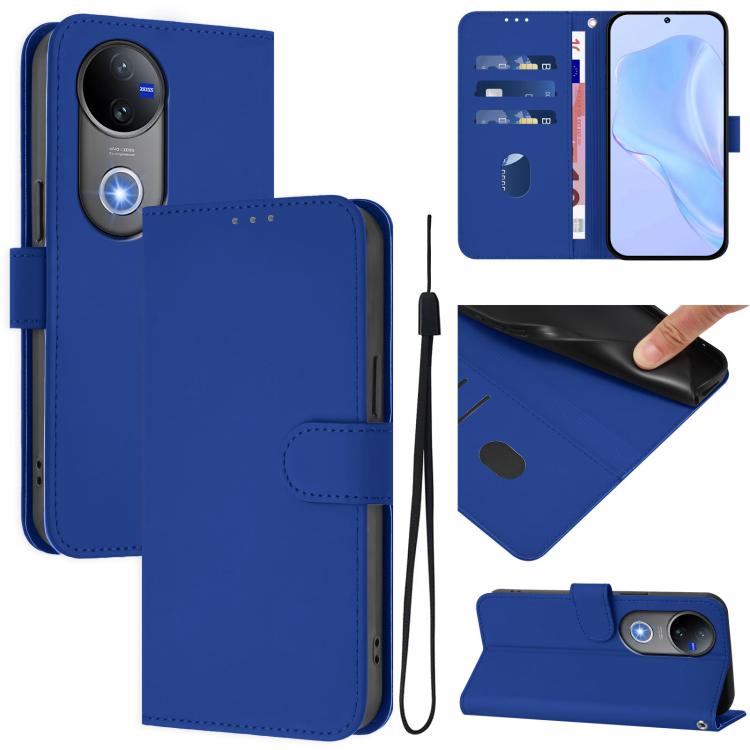 Skin Feel Solid Color Leather Phone Case with Lanyard, For vivo V50 Global, For vivo S20