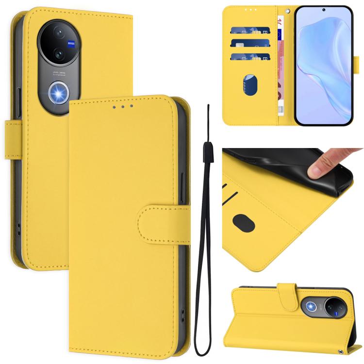 Skin Feel Solid Color Leather Phone Case with Lanyard, For vivo V50 Global, For vivo S20