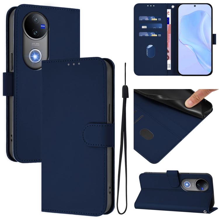 Skin Feel Solid Color Leather Phone Case with Lanyard, For vivo V50 Global, For vivo S20