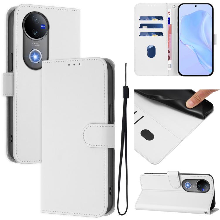 Skin Feel Solid Color Leather Phone Case with Lanyard, For vivo V50 Global, For vivo S20