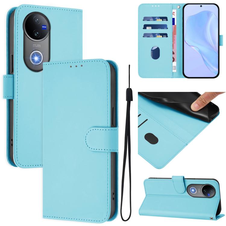 Skin Feel Solid Color Leather Phone Case with Lanyard, For vivo V50 Global, For vivo S20