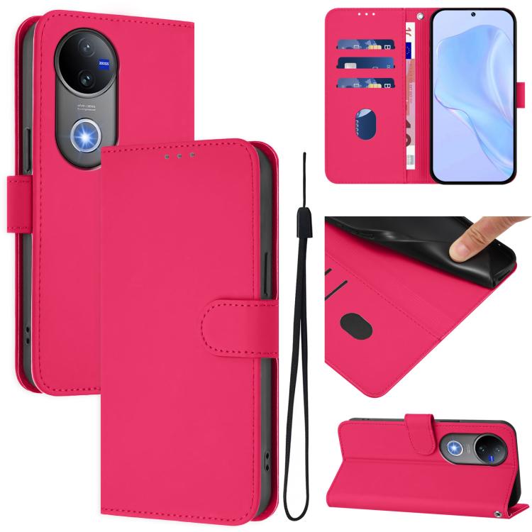 Skin Feel Solid Color Leather Phone Case with Lanyard, For vivo V50 Global, For vivo S20