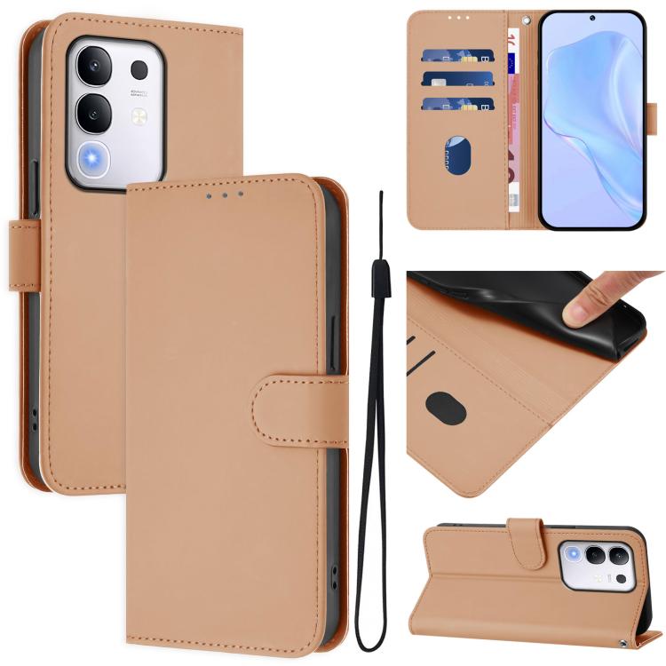 Skin Feel Solid Color Leather Phone Case with Lanyard, For vivo Y29S 5G / Y04 4G Global, For vivo Y29 4G Global