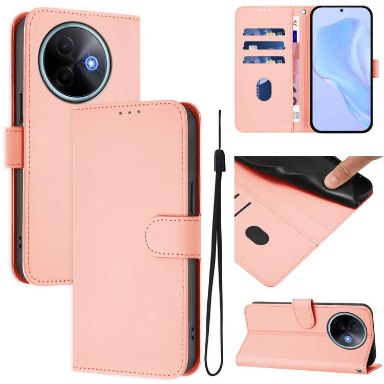 Skin Feel Solid Color Leather Phone Case with Lanyard, For vivo Y39 5G Global, For vivo V50 Lite 5G