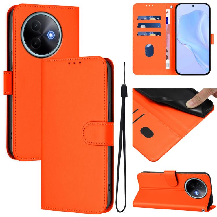 Skin Feel Solid Color Leather Phone Case with Lanyard, For vivo Y39 5G Global, For vivo V50 Lite 5G