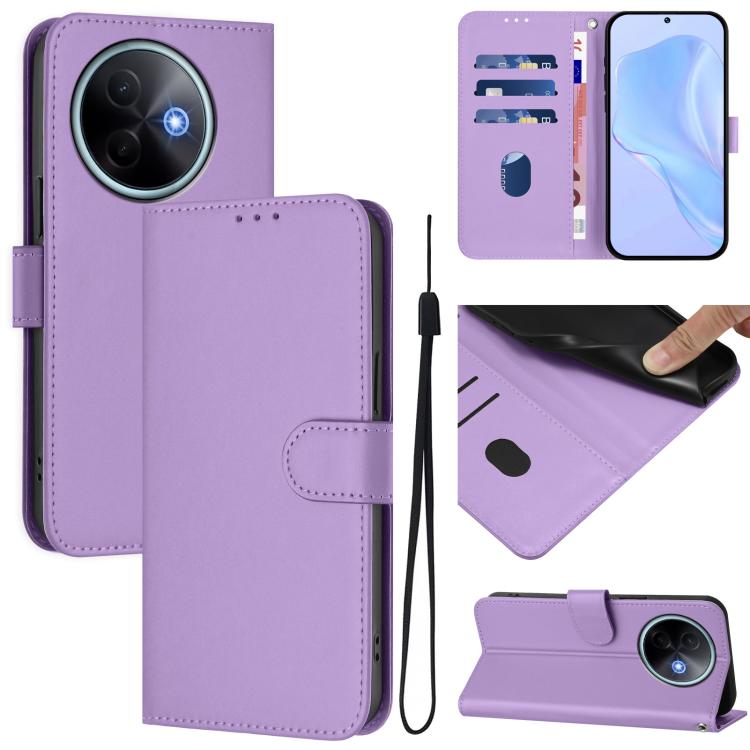 Skin Feel Solid Color Leather Phone Case with Lanyard, For vivo Y39 5G Global, For vivo V50 Lite 5G