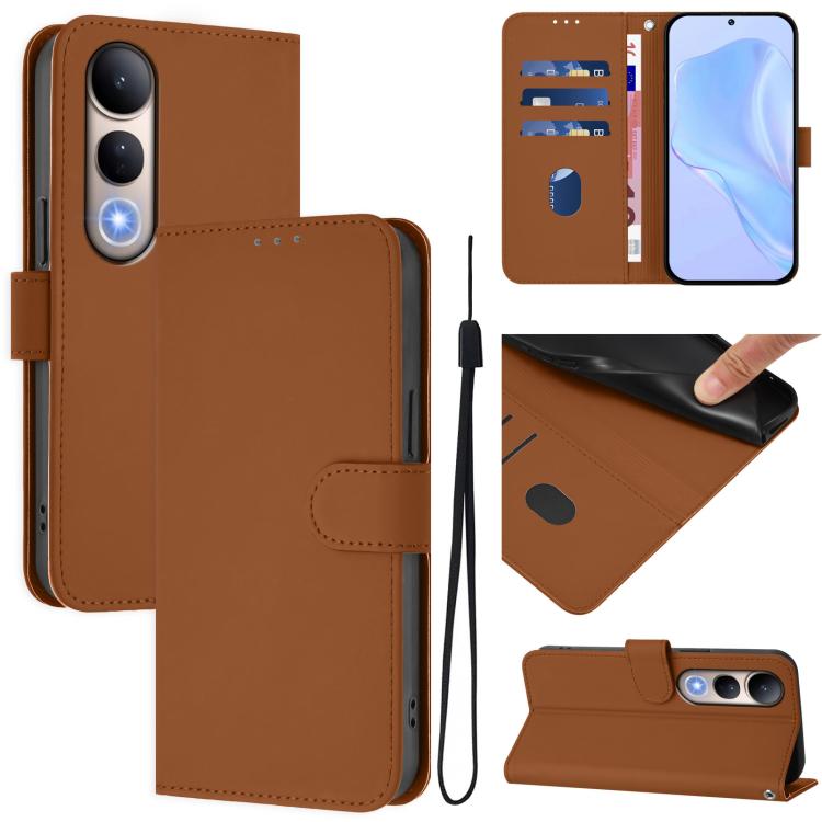 Skin Feel Solid Color Leather Phone Case with Lanyard, For vivo Y39 5G Global, For vivo V50 Lite 5G