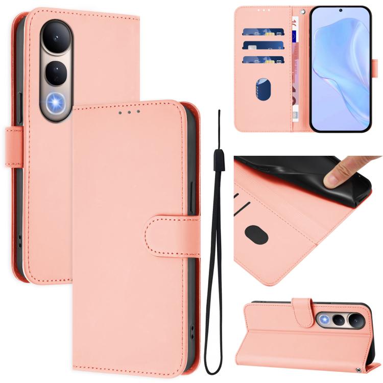 Skin Feel Solid Color Leather Phone Case with Lanyard, For vivo Y39 5G Global, For vivo V50 Lite 5G