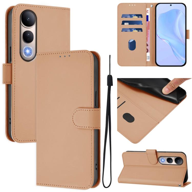 Skin Feel Solid Color Leather Phone Case with Lanyard, For vivo Y39 5G Global, For vivo V50 Lite 5G
