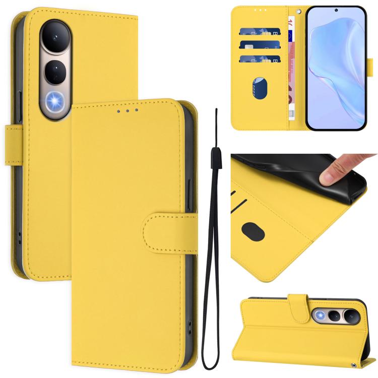 Skin Feel Solid Color Leather Phone Case with Lanyard, For vivo Y39 5G Global, For vivo V50 Lite 5G