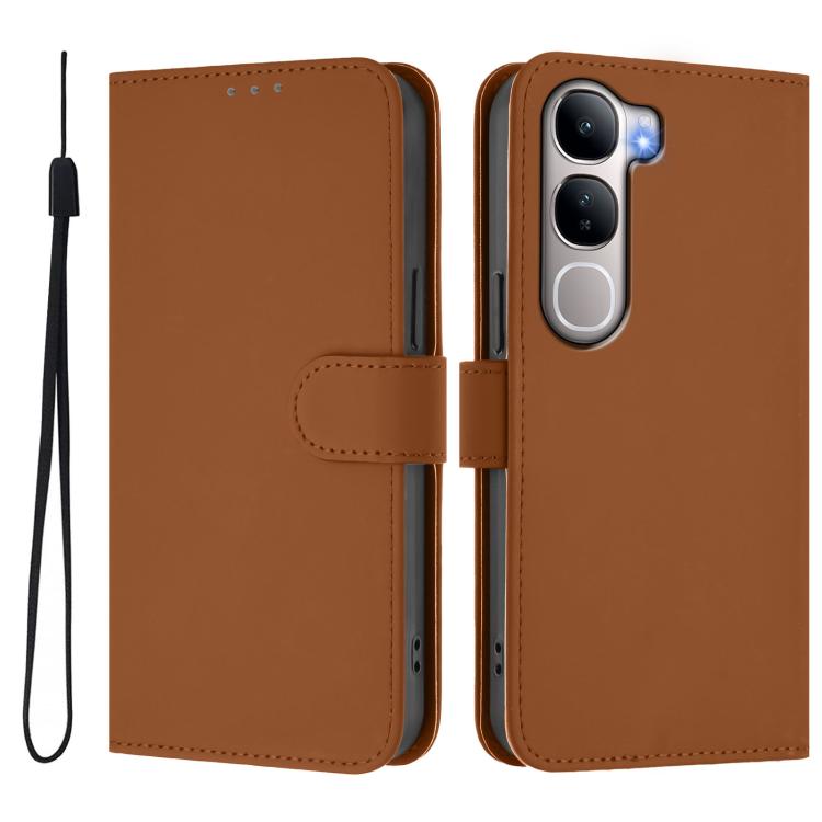 Skin Feel Solid Color Leather Phone Case with Lanyard, For vivo Y31 5G Global, For vivo Y400 4G