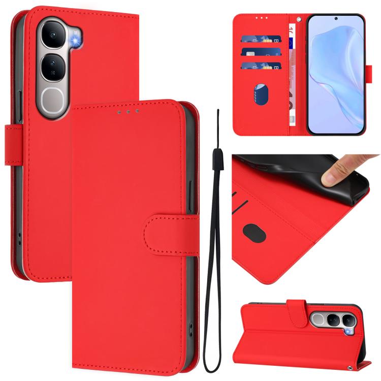Skin Feel Solid Color Leather Phone Case with Lanyard, For vivo Y31 5G Global, For vivo Y400 4G
