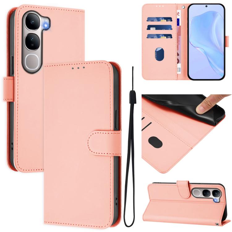 Skin Feel Solid Color Leather Phone Case with Lanyard, For vivo Y31 5G Global, For vivo Y400 4G