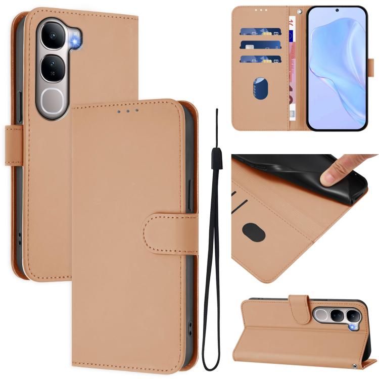 Skin Feel Solid Color Leather Phone Case with Lanyard, For vivo Y31 5G Global, For vivo Y400 4G