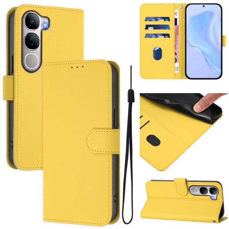 Skin Feel Solid Color Leather Phone Case with Lanyard, For vivo Y31 5G Global, For vivo Y400 4G