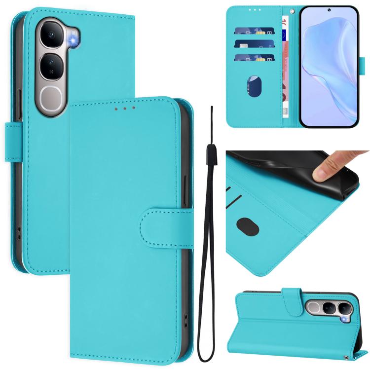 Skin Feel Solid Color Leather Phone Case with Lanyard, For vivo Y31 5G Global, For vivo Y400 4G