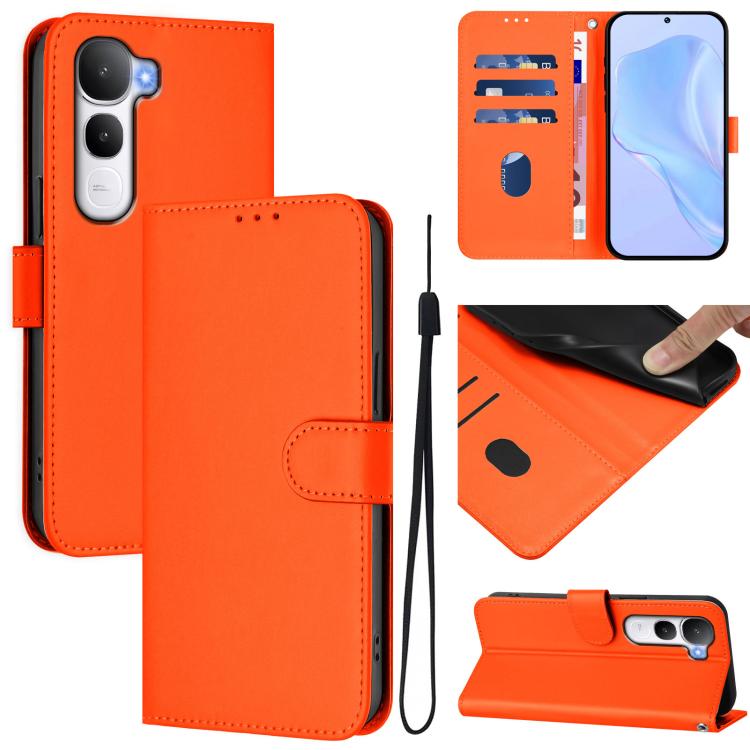 Skin Feel Solid Color Leather Phone Case with Lanyard, For vivo Y31 5G Global, For vivo Y400 4G