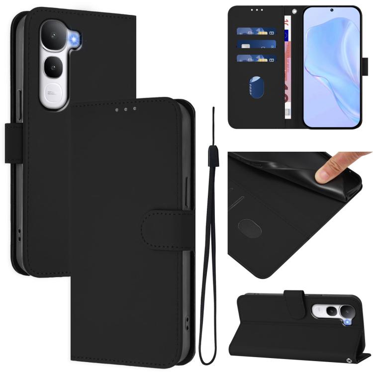 Skin Feel Solid Color Leather Phone Case with Lanyard, For vivo Y31 5G Global, For vivo Y400 4G