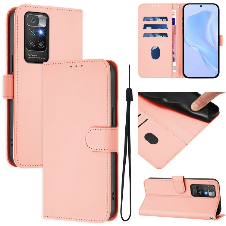 Skin Feel Solid Color Leather Phone Case with Lanyard, For Redmi 10A, For Redmi 10 4G 2021 Global