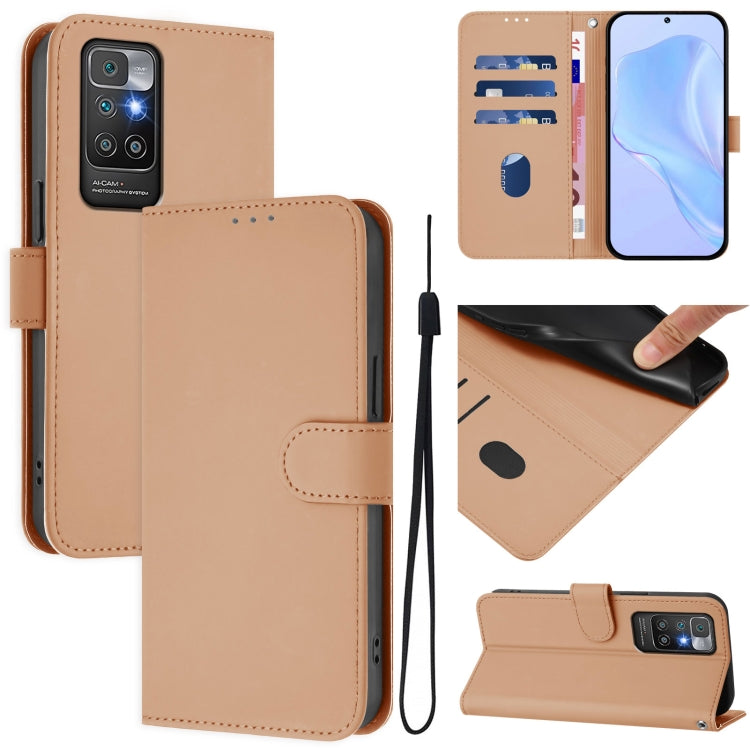 Skin Feel Solid Color Leather Phone Case with Lanyard, For Redmi 10A, For Redmi 10 4G 2021 Global