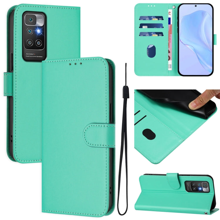 Skin Feel Solid Color Leather Phone Case with Lanyard, For Redmi 10A, For Redmi 10 4G 2021 Global