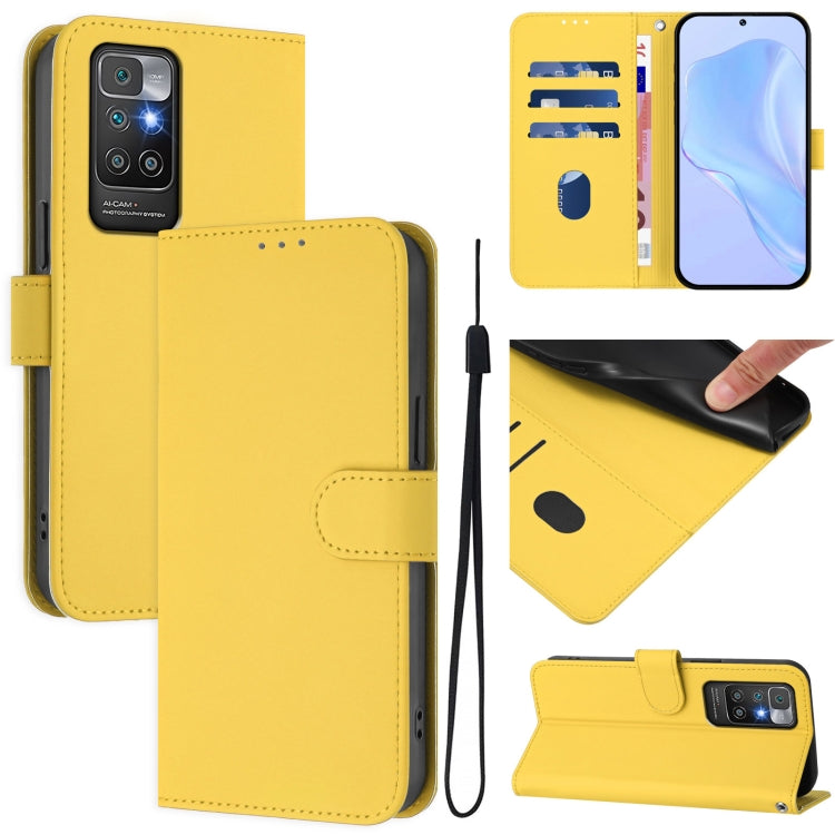 Skin Feel Solid Color Leather Phone Case with Lanyard, For Redmi 10A, For Redmi 10 4G 2021 Global